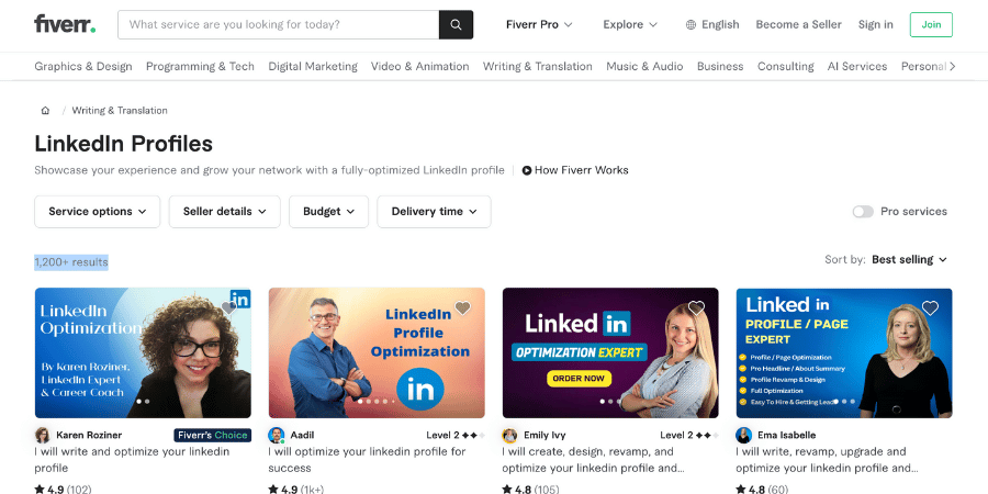 Fiverr LinkedIn Service Gigs