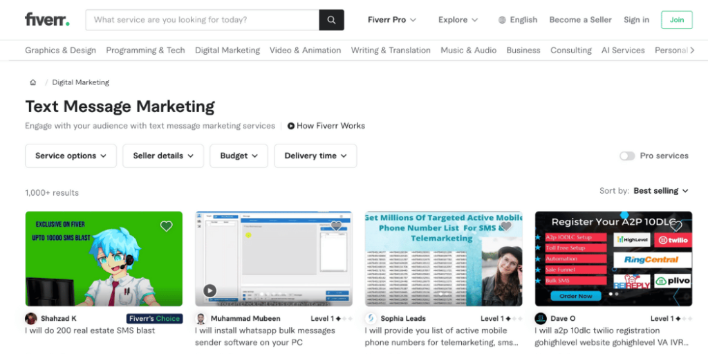 Fiverr Text Message Marketing Gigs